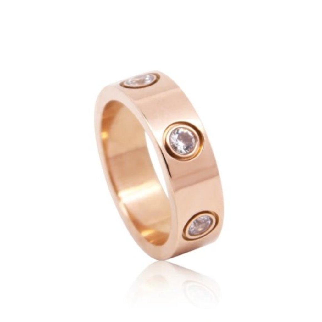 Rose Gold Wide Love Cubic Zirconia Stackable Ring